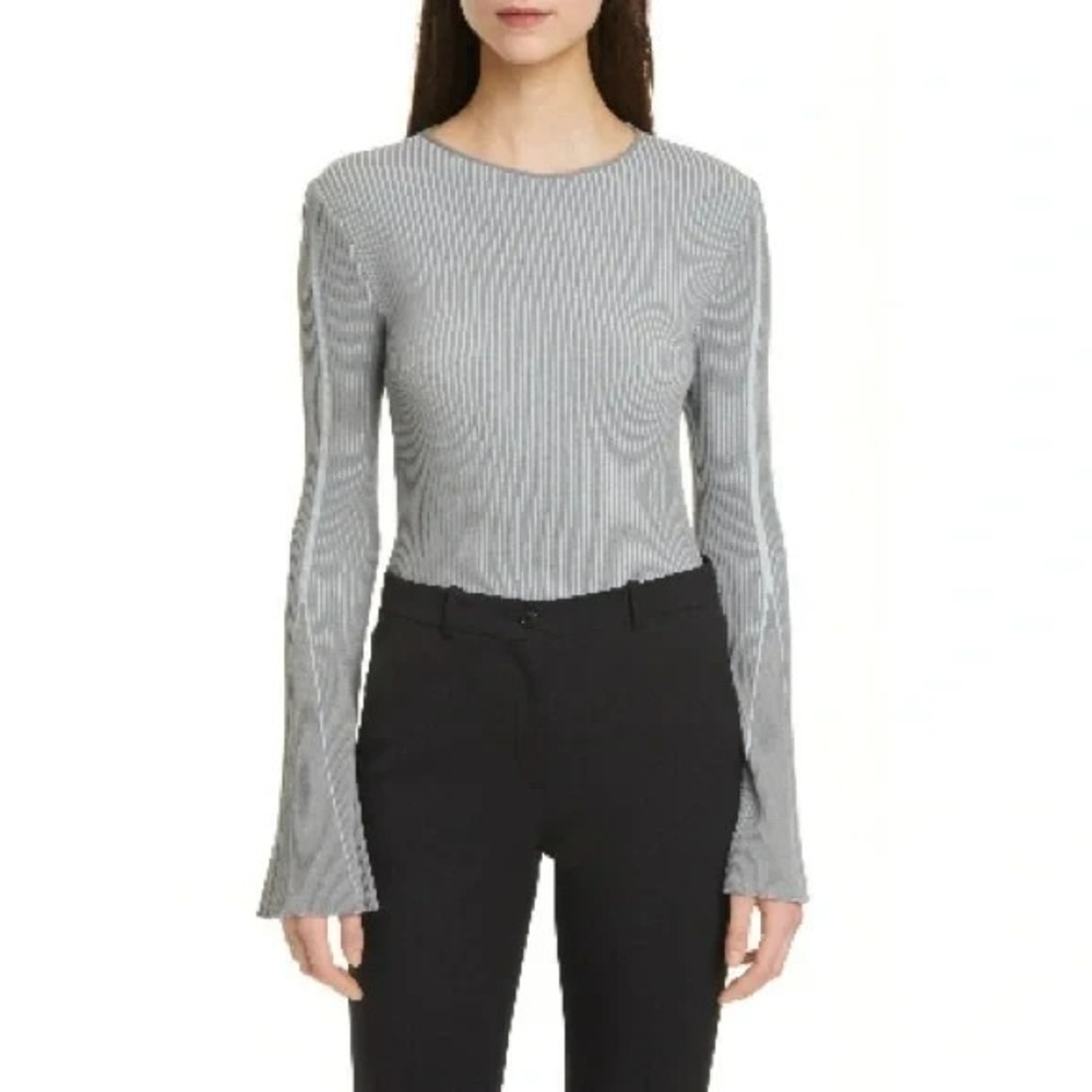 Emporio Armani Bi-Color Rib Knit  Flare Bell‎ Long Sleeve Sweater Top Gray 36 XS